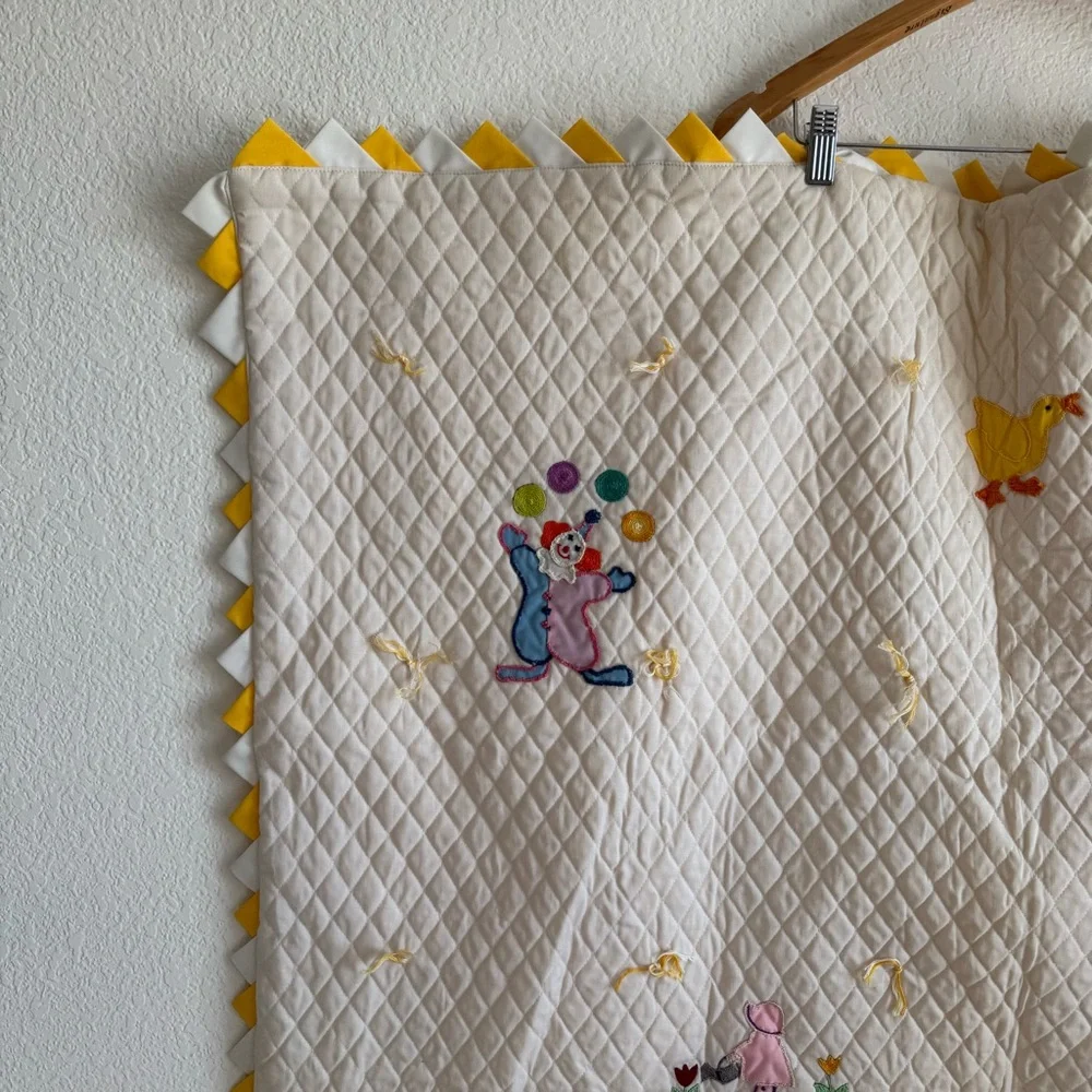 Vintage Hand Stitched Embroidered Aplique Baby Quilt Unisex